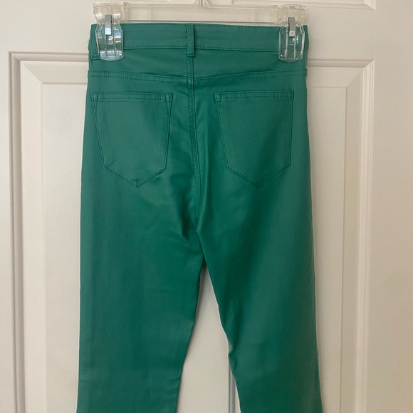 Faux Leather Green Flare Jeans - Picture 6 of 10
